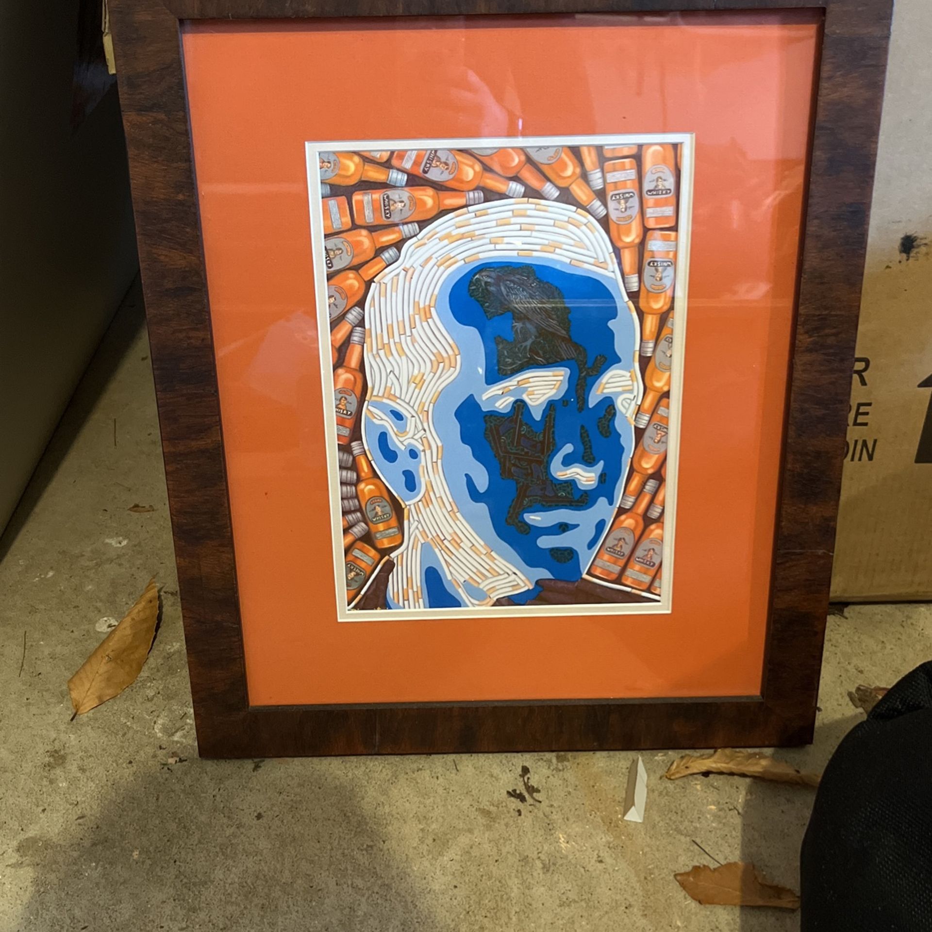Vintage Whisky Bottle artwork, Wood Frame