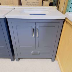 30 in. W x 22 in. D Single Sink Bath Vanity in Gray with White Top $499 
