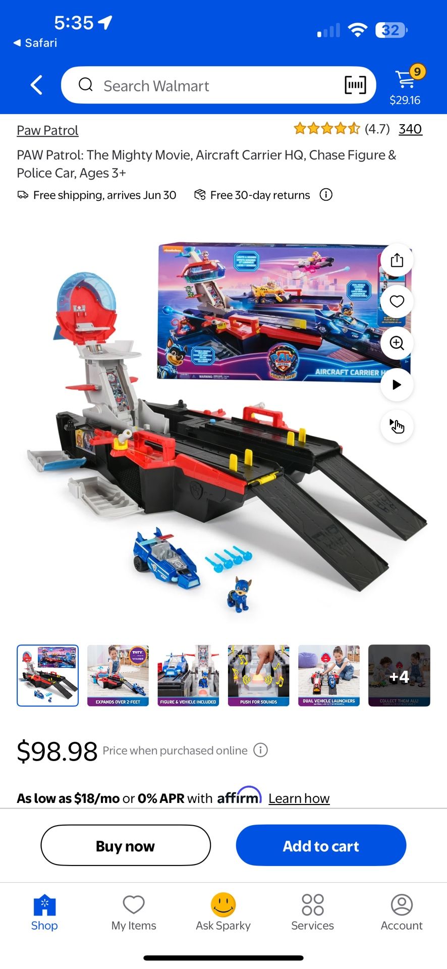 PAW Patrol: The Mighty Movie, Aircraft Carrier HQ, Chase Figure & Police Car, Ages 3+