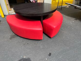 Designer Round Dining Table with 3 Curved Upholstered Benches