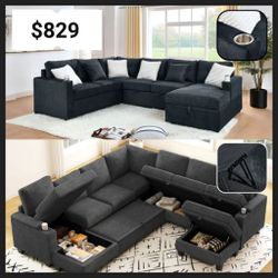 Sectional W/Pull Out Bed & Storage 