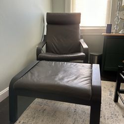 IKEA POANG Leather Chair and Ottoman