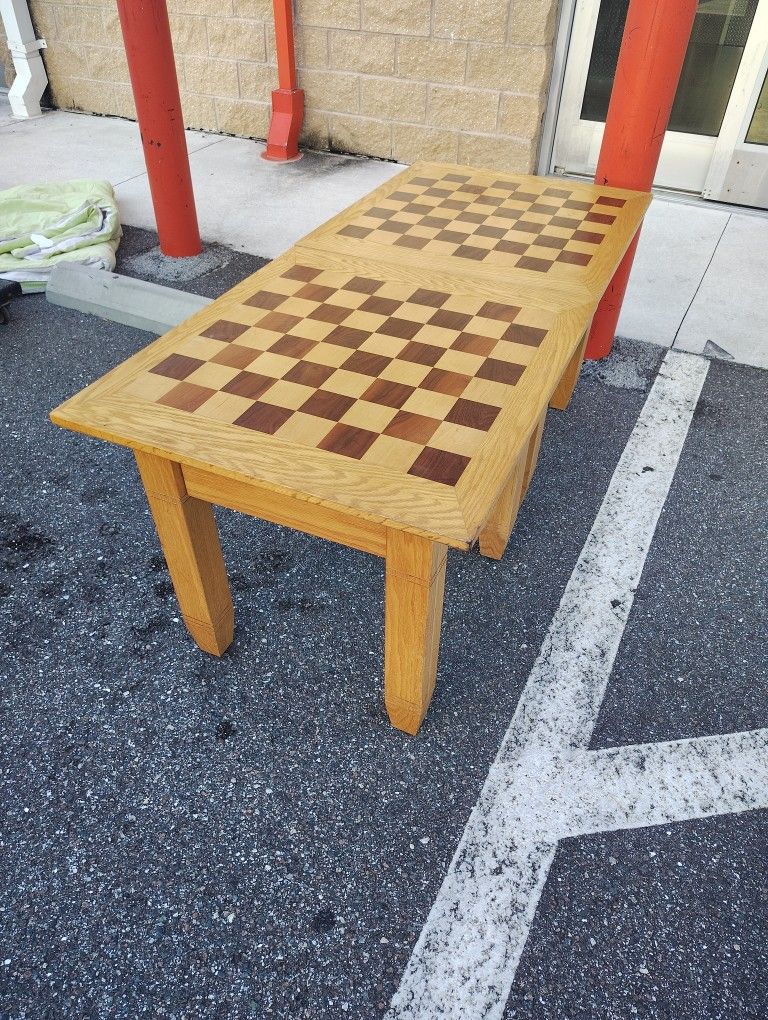 Solid OAK Chess/Checkerboard End Table w/ Storage Drawer