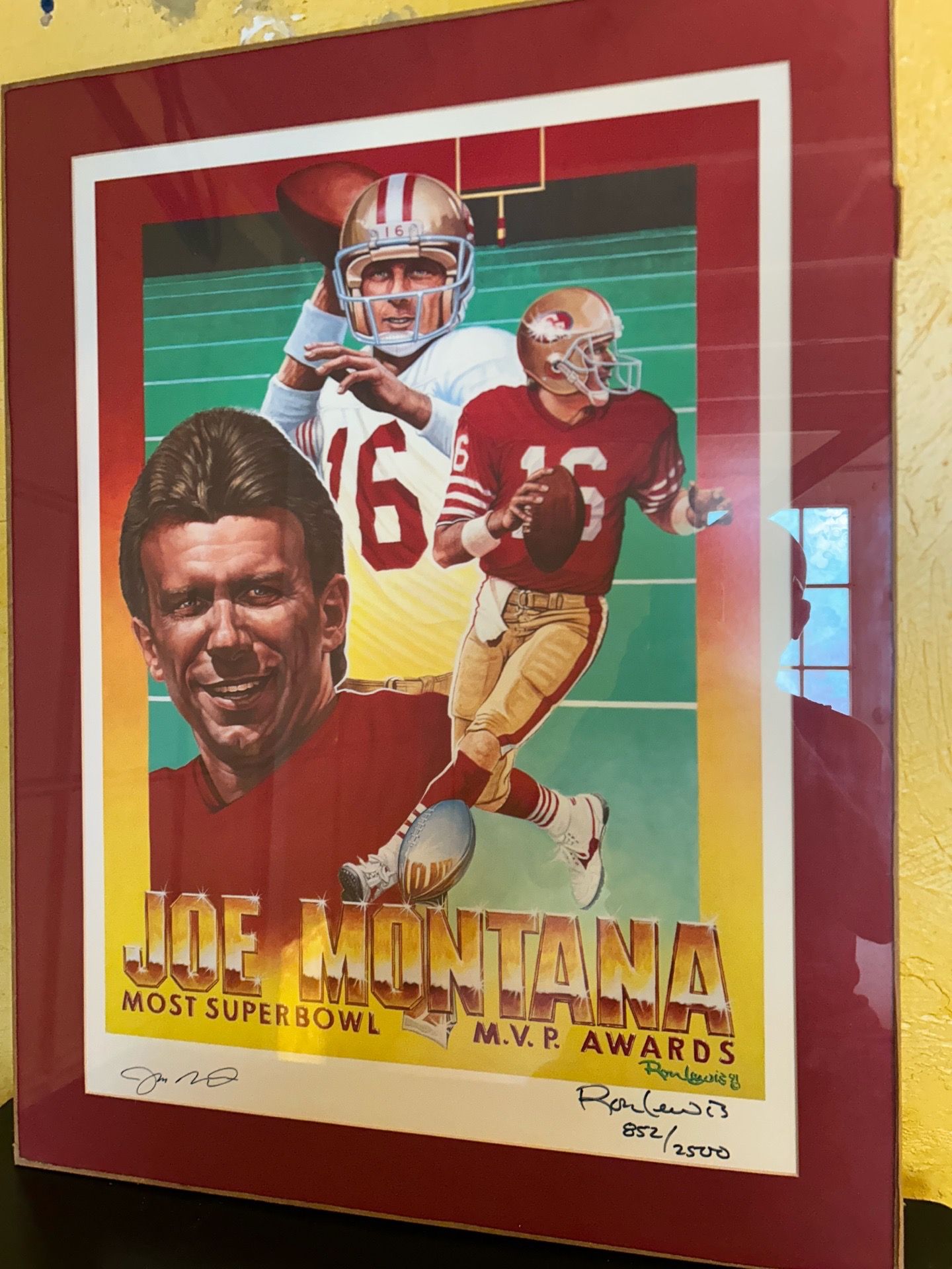 Joe, Montana most Super Bowl MVP award poster, signed, numbered and dated Joe, Montana most Super Bowl MVP award poster, signed, numbered and dated