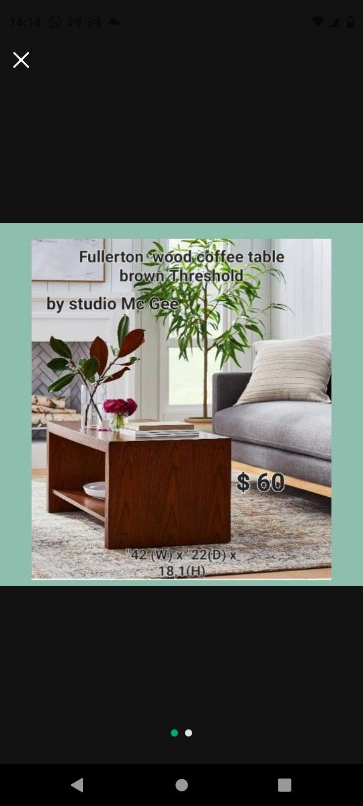 Brand New Threshold Fullerton Wood Coffee Table