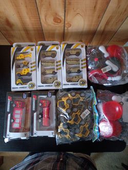 Kids small lot of toy vehicles and toy cookware