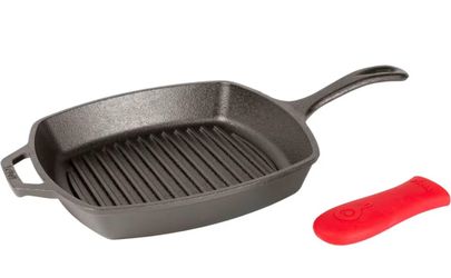Lodge Square Cast Iron Grill Pan 10.5 Inches - Pre-Seasoned Square Skillet