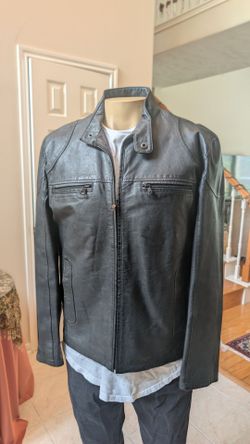 INC Motorcycle Biker Leather Jacket Coat Black Medium M Heavy Duty Men's Concepts