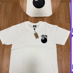 WHITE STUSSY SHIRT 8BALL