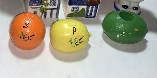 Vintage Salt Pepper Shaker Tooth Pick or Candle Holder, Lemon Lime Orange