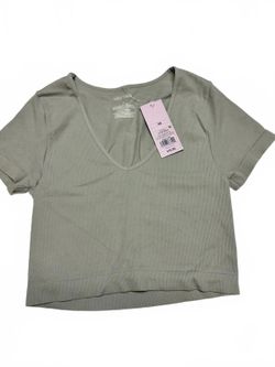 Wild Fable Ribbed V-Neck Crop Top XS Sage Green