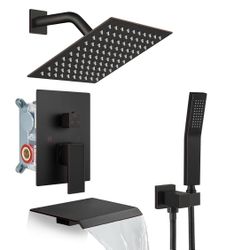 gotonovo Rain Shower Faucet System Set Rainfall Shower Head with Handheld Sprayer Waterfall Tub Spout Wall Mounted Mixer Combo Rough-in Valve and Trim