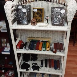 Vintage White Whicker 4 Shelf- Located In Shelton 