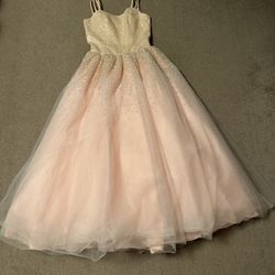 Light Pink Glittery Ball Gown Spaghetti Straps Size 6 Formal Dress Prom Party