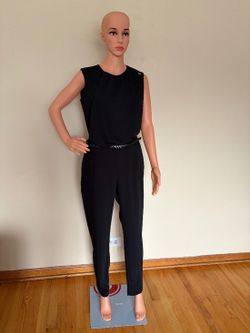 Vangeliza Black Sleeveless Jumpsuit with Draped Neckline & Belt Size 8