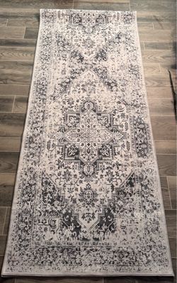 Grey and White Distressed Medallion Runner Rug/3βx14β