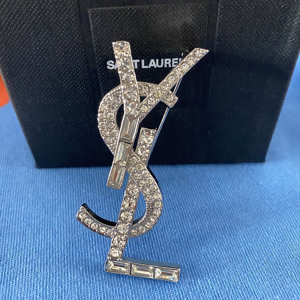 Silver Tone Lettering Brooch Medium