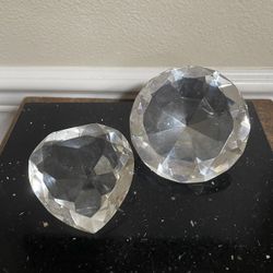 Cut Glass Heart & Diamond Cut Paperweight 