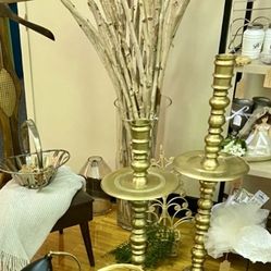 Huge Antique Brass Moroccan Altar Candle Stands-Very MCM Vibe! 
