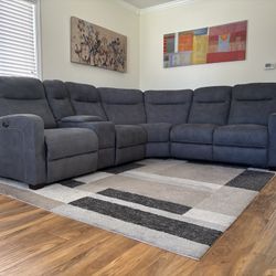 Reclining Sectional Couch Blue/gray 