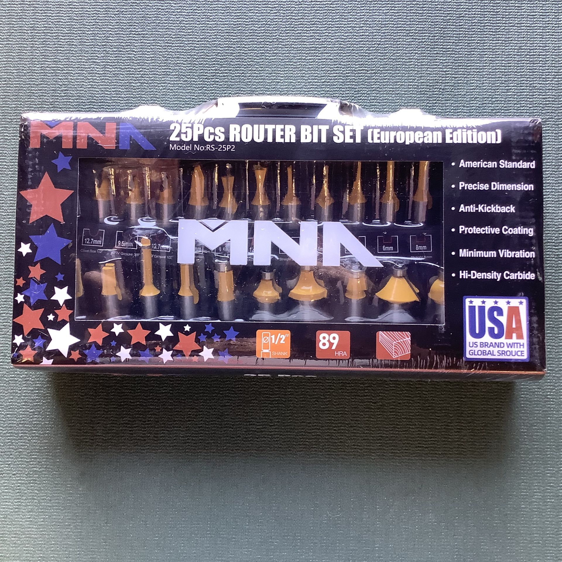 25 Piece 1/2 Inch Router Bit Set