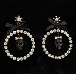 Vintage Betsey Johnson Rhinestone Skull Earrings