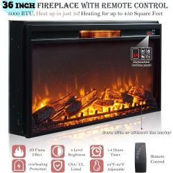 Electric Fireplace Insert 36in, Recessed Wall Heater, Black