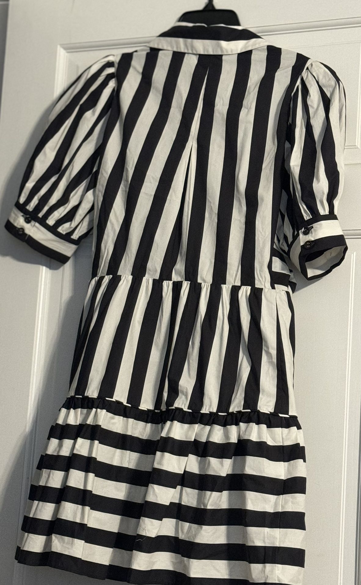 farm rio black colored stripes short sleeve mini dress Mixed Stripes Short-Sleeve Bow Mini Dress