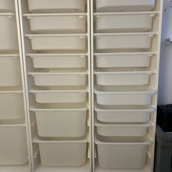 Two Tall White IKEA Trofast With 17 Buckets