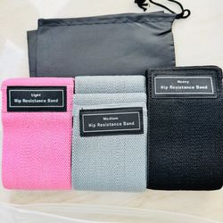 3pc Fabric Hip Resistance Non-Slip Workout Booty Bands Light/Medium/Heavy w/Bag