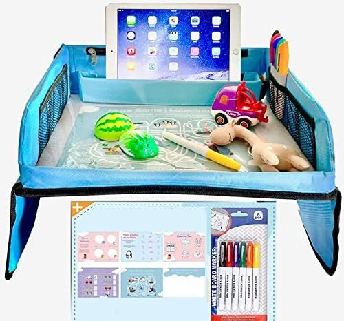  Car Seat Organizer Backseat for Toddler Activities – Dry Erase Top Kids Travel Tray with 6 Pockets – Includes Pens, Bilingual Cards, Carry Bag – Idea
