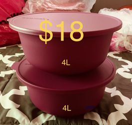 Set of two plum Tupperware bowls