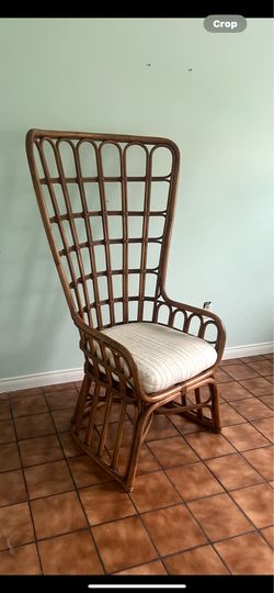 Vintage Tall Bentwood Rattan Accent Chair w/ Cushion