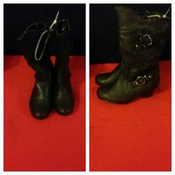 Little Girl Toddler Black Leather Boots