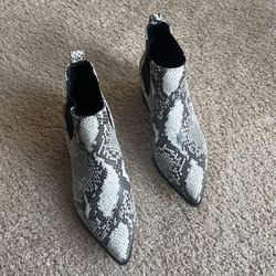 Black And White Snake Skin Booties 