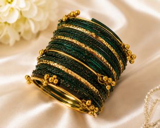 Emerald Green and Gold Kashmiri Bangles