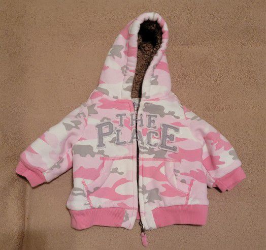 Childrens Place Baby Girl Pink Camo Lined Coat | Size 6-9 Months
