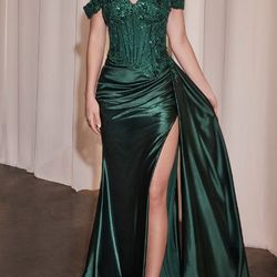 Off-the-Shoulder Long Prom Dress Green Emerald  small