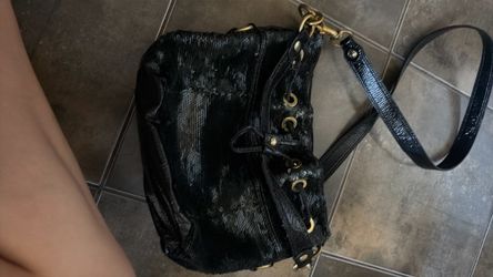 Black Sequin Shoulder Bag with Gold Hardware