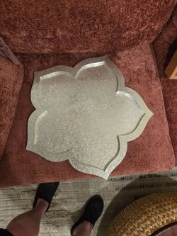 Moroccan Style Lotus Silver Embossed Metal Tray