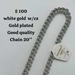 White Gold Cuban Link Chain 20in