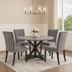 Set Of 4 Gray Velvet Dining Chairs [NEW]* Table not included*
