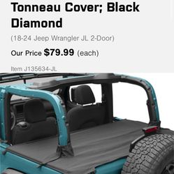 Tonneau Cover; Black Diamond For (18-24 Jeep Wrangler JL 2-Door)