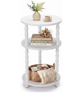 Small Round Side Table, 3-Tier Solid Wood End Table with Storage Shelf, Modern Bedside Tables Night Stand for Living Room, Bedroom, College Dorm, Smal
