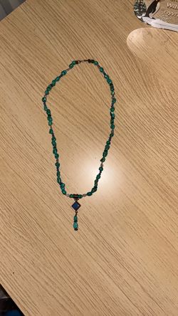 Vintage Turquoise Beaded Necklace with Blue Pendant
