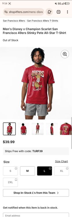Men's Disney x Champion Scarlet San Francisco 49ers Stinky Pete All-Star T-Shirt