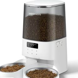 Meowant Automatic Cat Feeder, 5L Dual-Bowl Food Dispenser for Cats and Small Dogs, Timed Feeding with 6 Meals/Day, 48 Portions, and 10s Voice Recorder