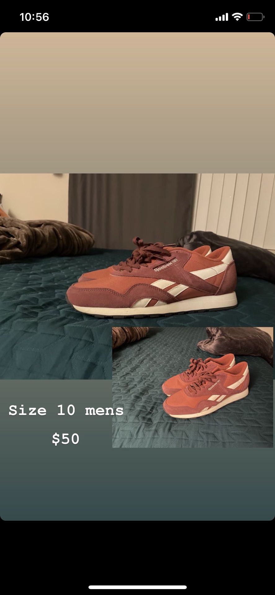 Rose Burgundy Reebok Size 10 Mens