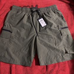 Mens Cargo Olive Windbreaker Shorts M L XL