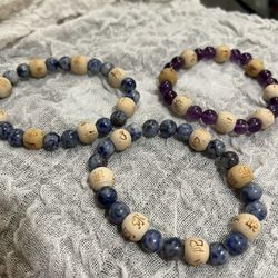 3 Zorbitz Karma Bead Bracelets 2 blue 1 purple